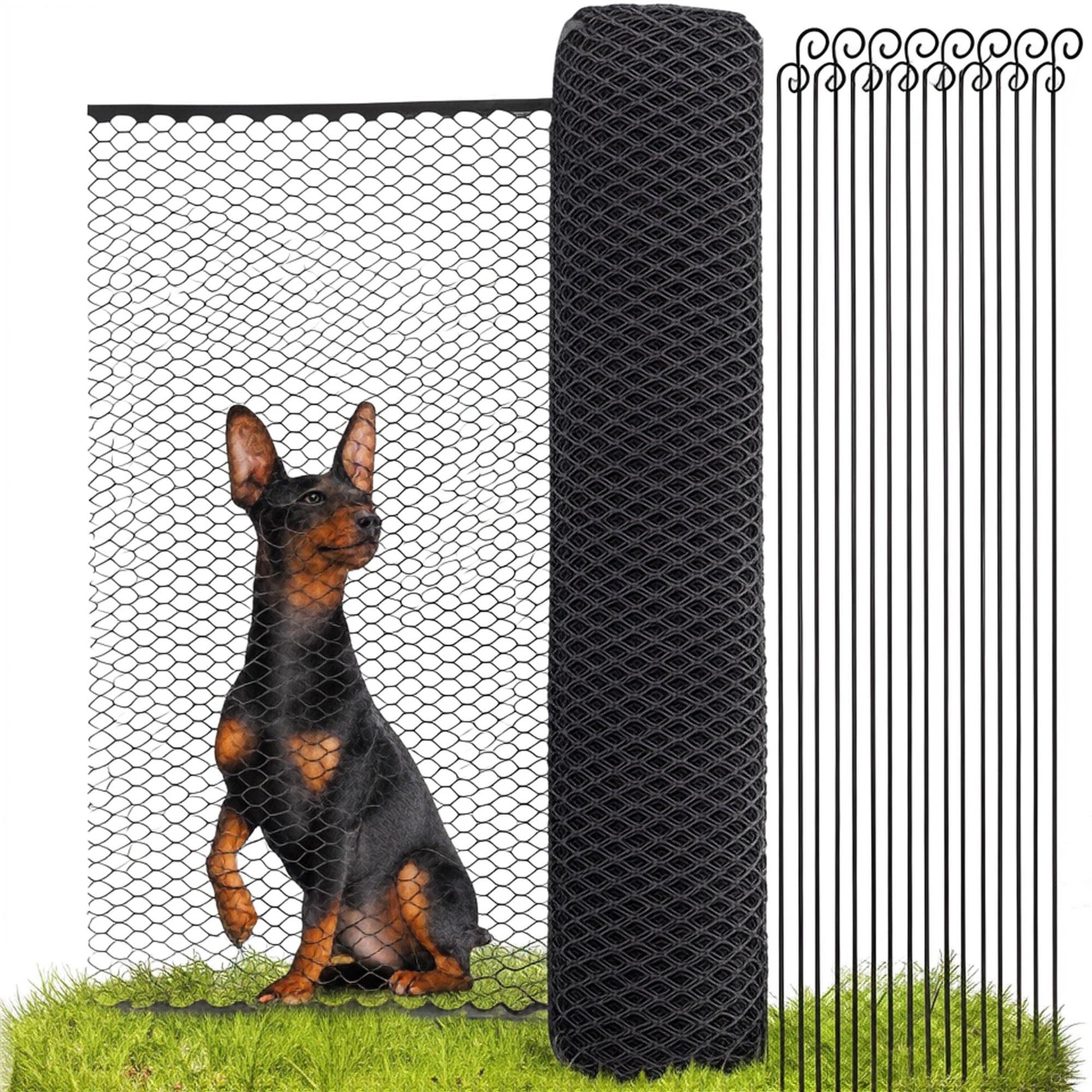 SELFmania Hundezaun Komplettset – 25m 90cm Schwarz. Schwarzer Maschendrahtzaun, 25m x 90cm. Begrenzt Hundebereiche.