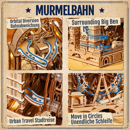 ROKR Marble Travel London EGB01 3D Holz-Puzzle Murmelbahn mit LED