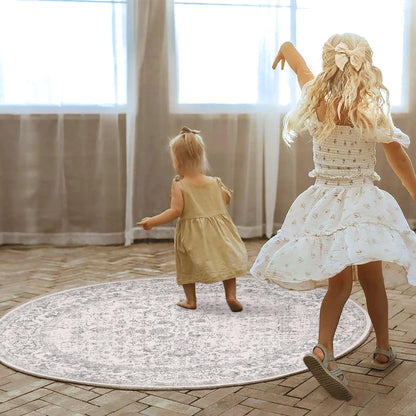 HUGEAR Vintage Runder Teppich - Waschbar Grau 150cm