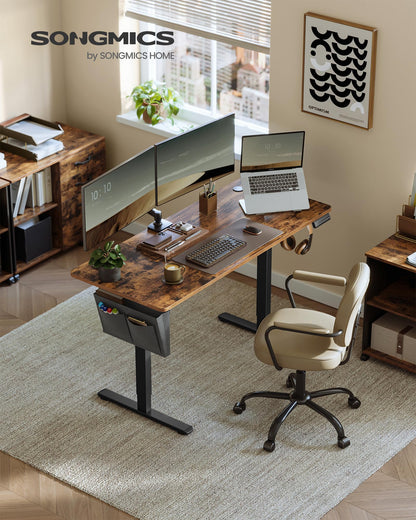 SONGMICS Elektrischer Stehschreibtisch 140x60 cm – Vintagebraun LSD134K01