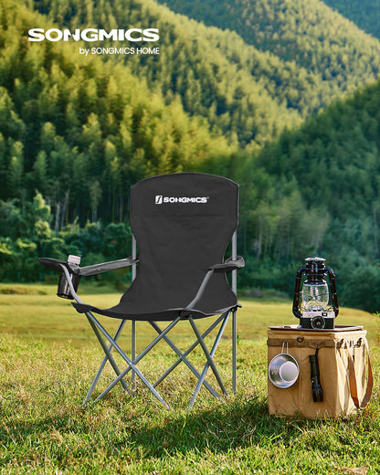 SONGMICS Campingstuhl 2er Set, klappbarer Angelstuhl, 150 kg, schwarz