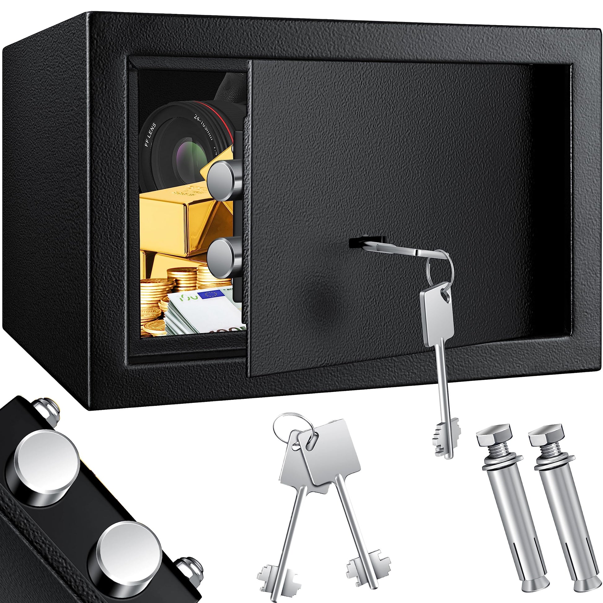 KESSER Möbeltresor mit Doppelbartschloss, Safe 30x20x20 cm, schwarz – kompakter Stahlkorpus