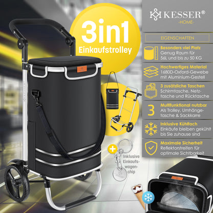 KESSER® Einkaufstrolley Faltbar 3in1 Treppensteiger – Schwarz