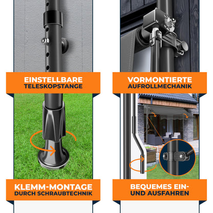 KESSER Klemmmarkise mit Handkurbel, Balkonmarkise ohne Bohren, 350 cm