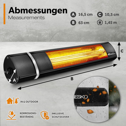 TRESKO Infrarot Terrassenstrahler 2000W - Fernbedienung