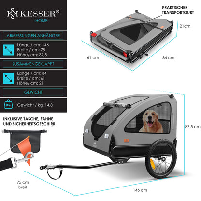 KESSER® Boxer 2-in-1 Fahrradanhänger Buggy - Grau, Gross