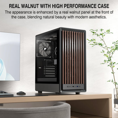 FOIFKIN M1 Gaming PC Gehäuse - Walnuss, 4 ARGB-Lüfter, Schwarz