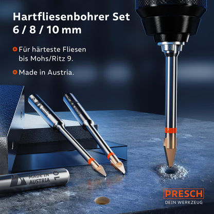 PRESCH Fliesenbohrer Set 3tlg. 6/8/10 mm für Feinsteinzeug und Glas