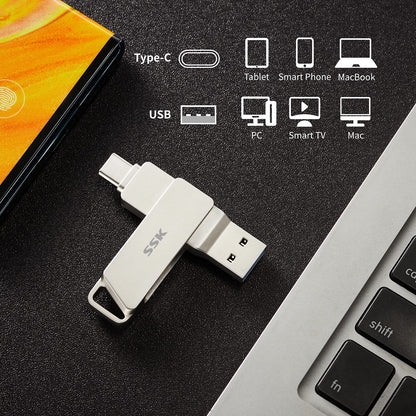 SSK USB-C Speicherstick 256GB, Dual USB-C + USB 3.2, 200 MB/s
