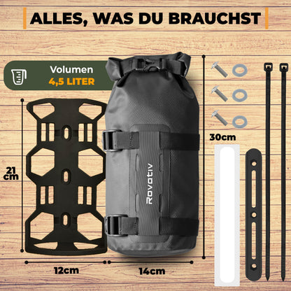 Rovativ Bikepacking Gabeltasche 4,5 L wasserdicht mit Halterung