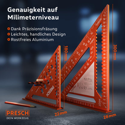 Presch Zimmermannswinkel Set 180 mm & 300 mm aus Aluminium