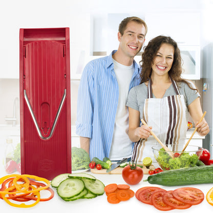 Börner Gemüsehobel V1 Starter Set – V-Hobel mit Fruchthalter, Rot