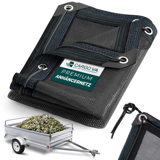 CargoVA® Feinmaschiges Anhängernetz Ladungssicherung – 3x4m Schwarz sichert Ladung auf Anhängern.