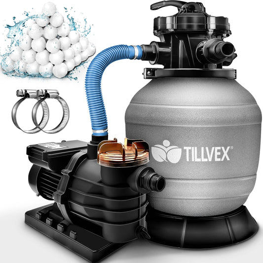 tillvex® Sandfilteranlage 13.200 L/h für Pools bis 40.000L, Grau. Filtert Poolwasser von Verunreinigungen.