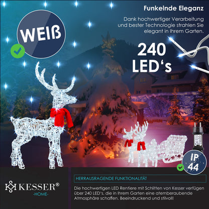 KESSER LED Rentiere mit Schlitten 240er weiss – Aussen & Innen