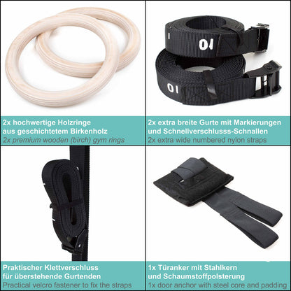 PULLUP & DIP Premium Turnringe Holz – runde Gymnastikringe Set