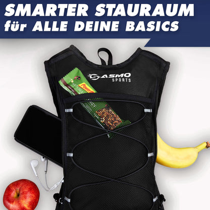 SASMO Laufrucksack 6L Schwarz mit Thermofach, ultraleicht 300 g