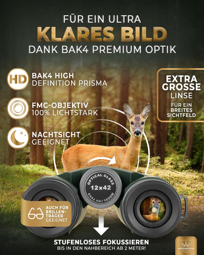 Weidenberger 12x42 Fernglas Outdoor Wasserdicht - Grün