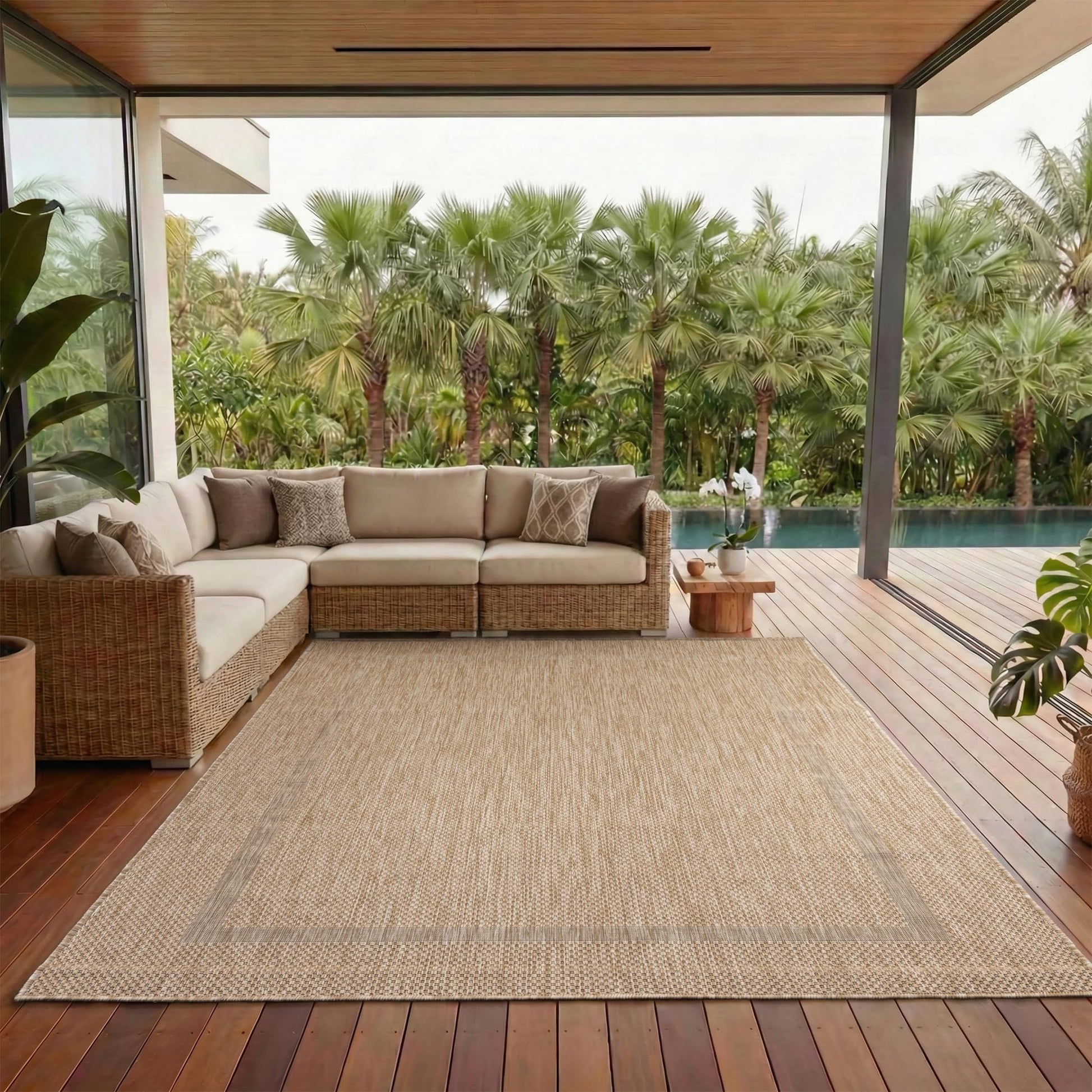 Carpettex Outdoor Teppich Sisal-Look Beige 200 x 290 cm wetterfest – rechteckiges Flachgewebe für Terrasse und Balkon