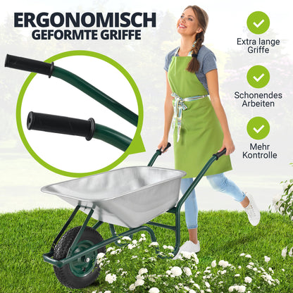 Juskys Garden Schubkarre - 100L Volumen verzinkt Silber
