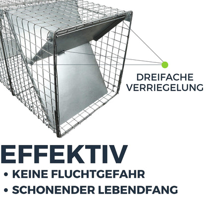 XXL Lebendfalle 150 cm für Fuchs, Waschbär, Marder – 2 Eingänge