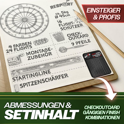 RE:SPORT Sisal Dartscheibe XXL Set mit 9 Profi-Steeldartpfeilen