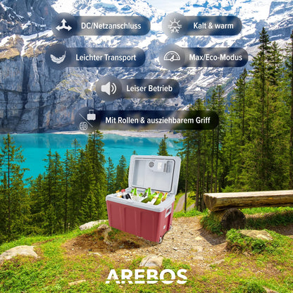 Arebos 40L Mobile Elektro Kühlbox 12/230V – Kühlen & Warmhalten Rot