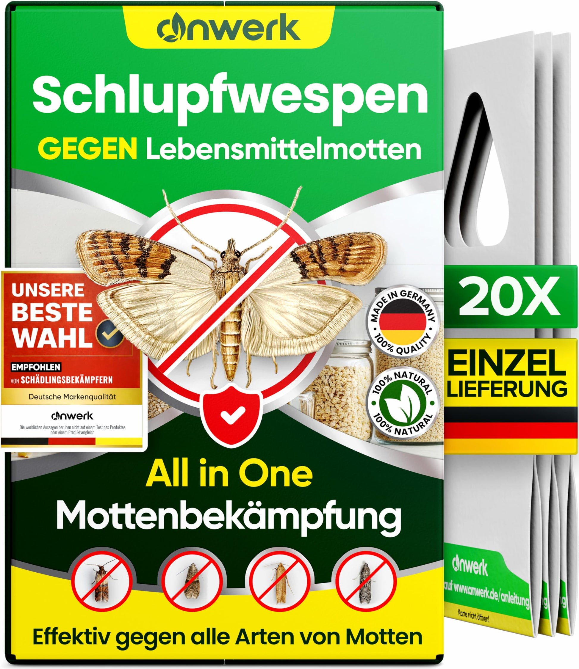 anwerk Schlupfwespen gegen Lebensmittelmotten, 20 Karten, 1 Lieferung – Platzierung neben befallenen Lebensmitteln