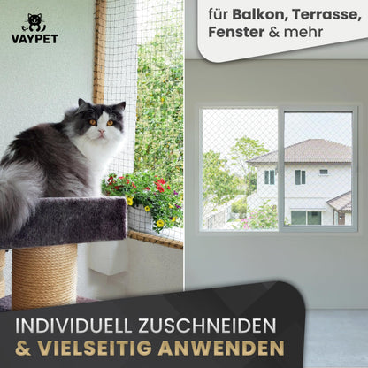 VAYPET Katzennetz für Balkon ohne Bohren, drahtverstärkt, 6x3 m