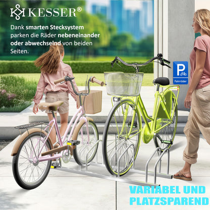 KESSER Fahrradständer für 6 Fahrräder, Boden-/Wandmontage, Silber