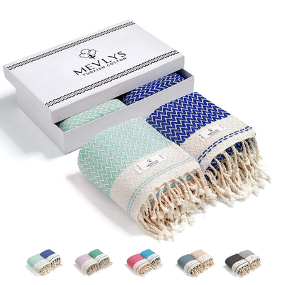 MEVLYS Hamamtuch 2er Pack, Baumwolle, 100x180 cm, Mint/Sax Blau – zwei leichte Tücher aus türkischer Baumwolle