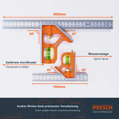 Presch Kombinationswinkel-Set 150 mm & 300 mm, Edelstahl