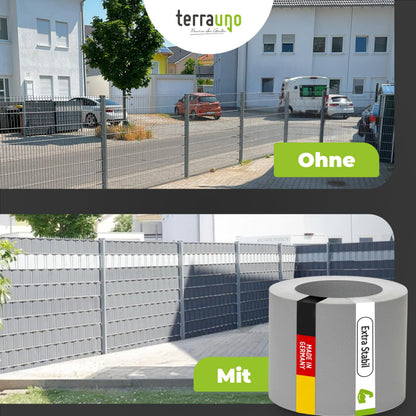 TerraUno Sichtschutzstreifen für Doppelstabmatten, Grau, 26 m Rolle