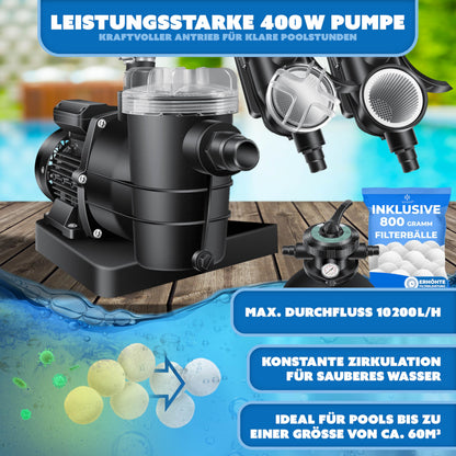 KESSER Sandfilteranlage Pool 400 W, 10.200 L/h, 7-Wege-Ventil