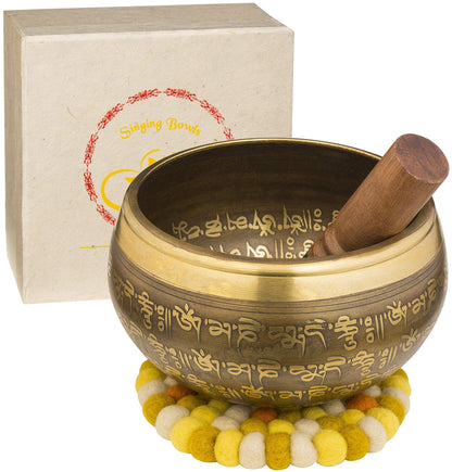 aumondo Tibetische Klangschale Set 15 cm, 800 g mit Klöppel und Kissen