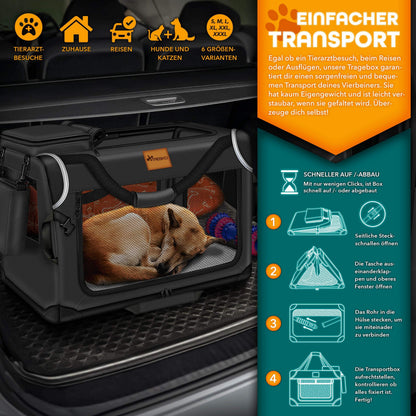 TRESKO Hundebox faltbar M, Transportbox für Hunde und Katzen, schwarz