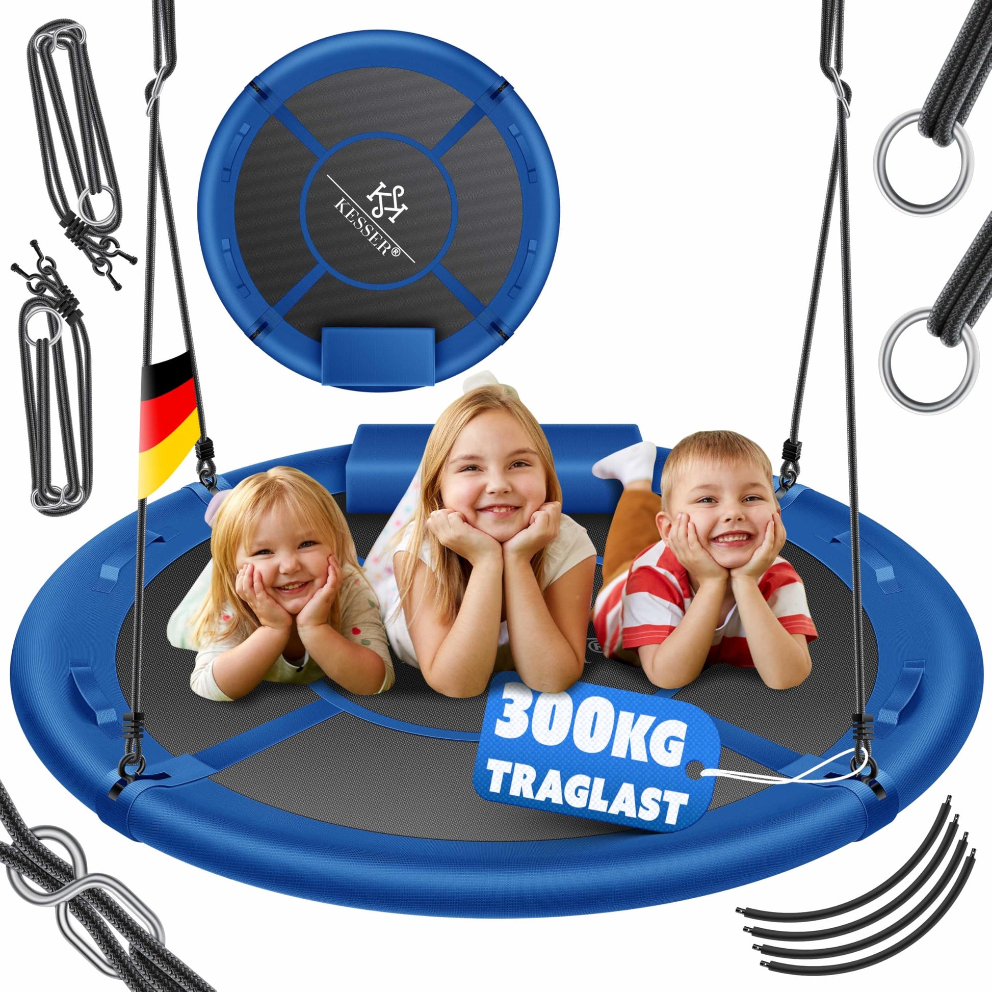 KESSER® Nestschaukel Ø 120cm für Kinder & Erwachsene - Blau. Runde, blaue Nestschaukel zum Schaukeln für Kinder & Erwachsene.