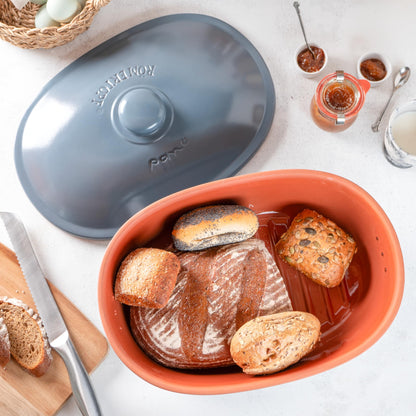 Römertopf Brottopf MAXI Brotbehälter – oval blau-grau