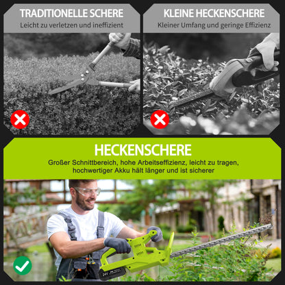VOERJIA Akku Heckenschere 20 Zoll, 750 W, 21 V, 2 x 2000 mAh Akkus