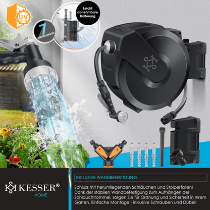 KESSER Schlauchtrommel mit 25 m Gartenschlauch, Wandmontage, 180°