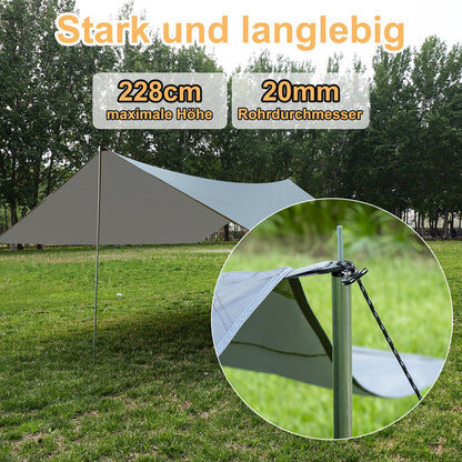 WADEO Camping Tarp Zeltplane wasserdicht 3,6 x 4,8 m mit Stangen, Grau