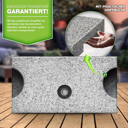 tillvex Granit Sonnenschirmständer Rechteckig 25 kg - Edelstahlrohr