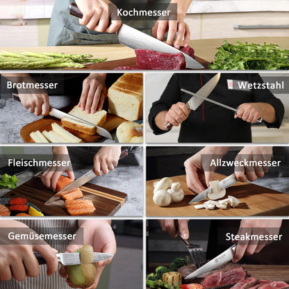 PAUDIN Messerblock Set 14-teilig Edelstahl Küchenmesser mit Holzblock
