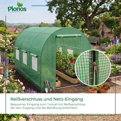 Plonos Folientunnel Gewächshaus 2 × 3 m, Stahlrahmen, 6 m², Grün