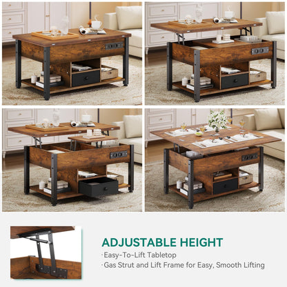 YITAHOME 4-in-1 Couchtisch höhenverstellbar - Vintage-Braun