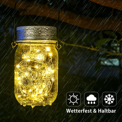 Solpex Solarlaterne Einmachglas mit 180 LED Lichterkette, 6er-Set