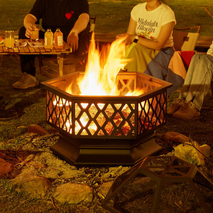 Yaheetech Feuerschale Ø 61cm Sechseckig mit Funkenschutz