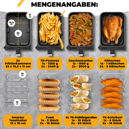 Stillstern Heissluftfritteuse 2 Kammern 8L Dual Zone Airfryer XXL