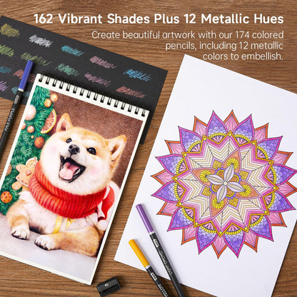 Shuttle Art Buntstifte Set 174 Farben mit Malbuch und Zubehör