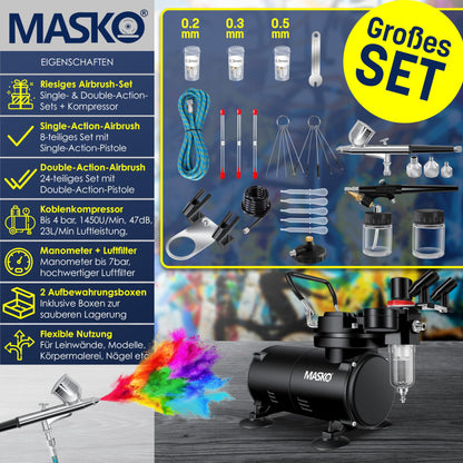 MASKO Airbrush-Set Kompressor 4 bar – Dual Multifunktions Set